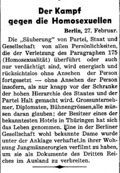 Zeitungsartikel über die Verfolgung von Homosexuellen