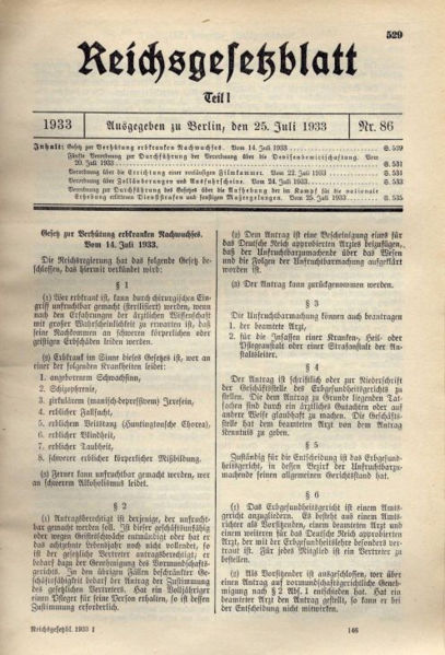 Auszug aus dem Reichsgesetzblatt vom 25. Juli 1933 Auszug aus dem Reichsgesetzblatt vom 25. Juli 1933