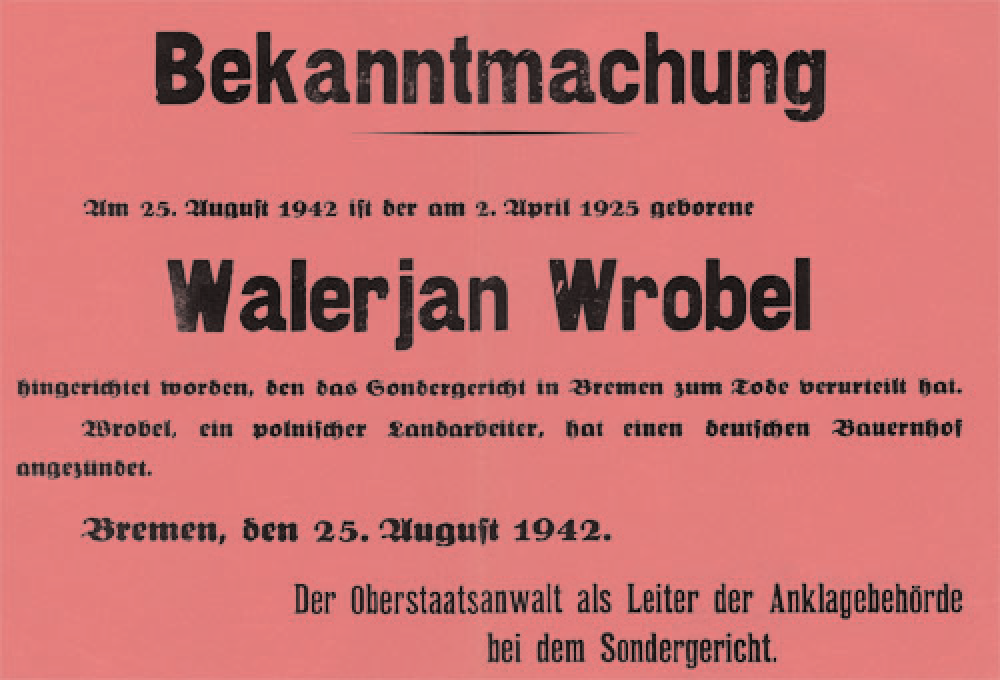 Plakat zur Bekanntgabe von Walerjans Hinrichtung