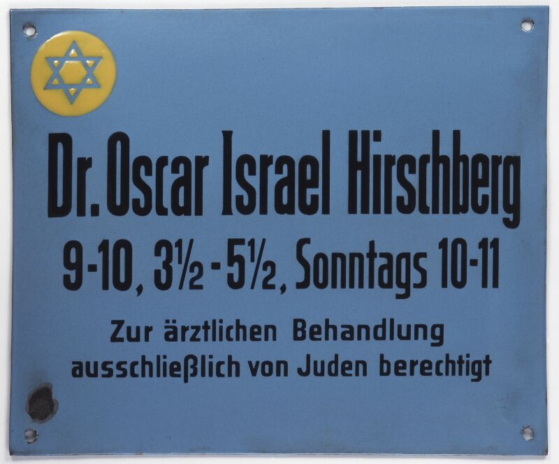 Schild eines jüdischen Arztes, vermutlich 1939