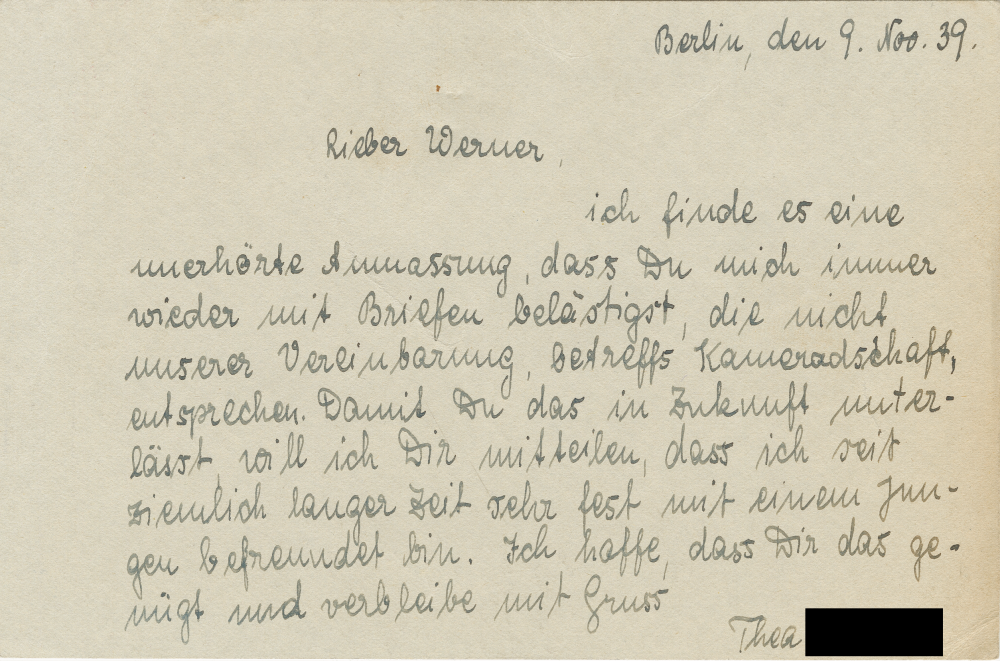 Brief von einer anderen Frau an Werner