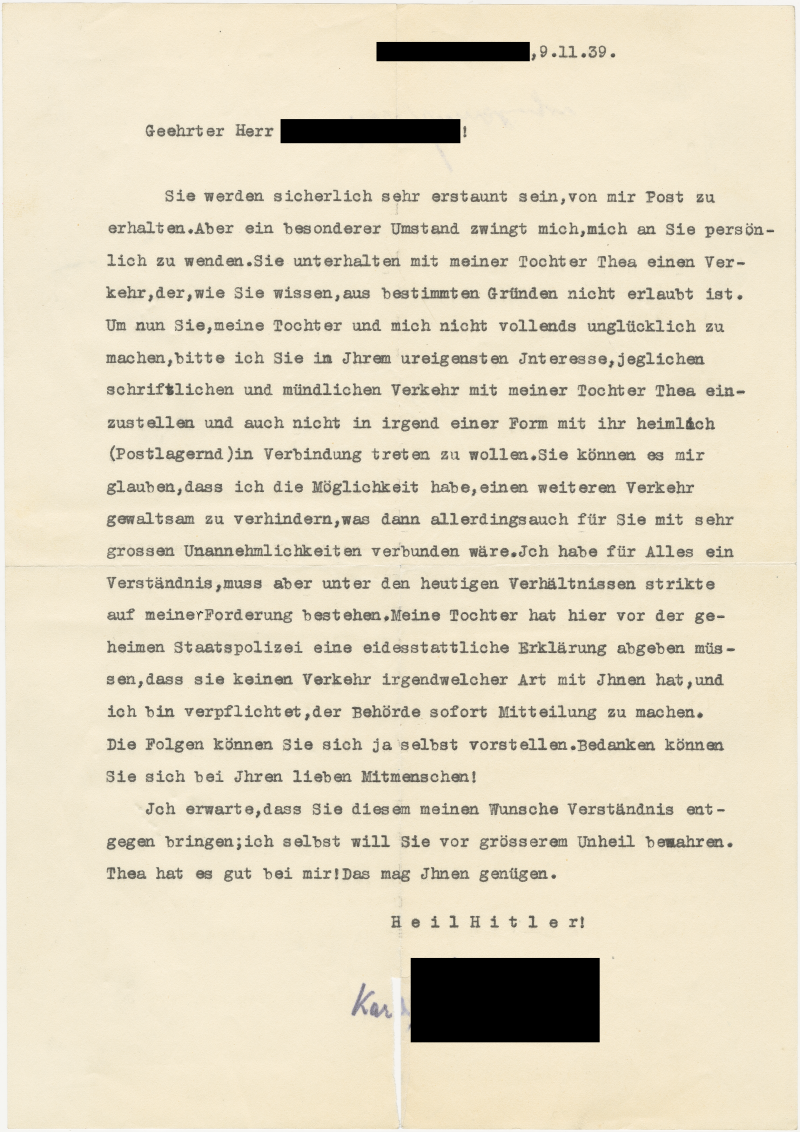 Brief von Dorotheas Vater an Werner