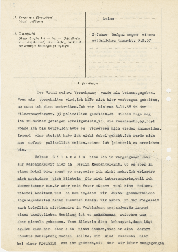 Protokoll zu einer Vernehmung Erwin Kefersteins, 1939