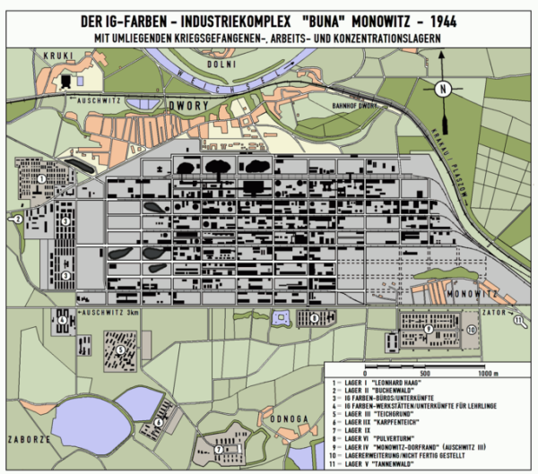 Plan des Lagerkomplexes Auschwitz-Monowitz
