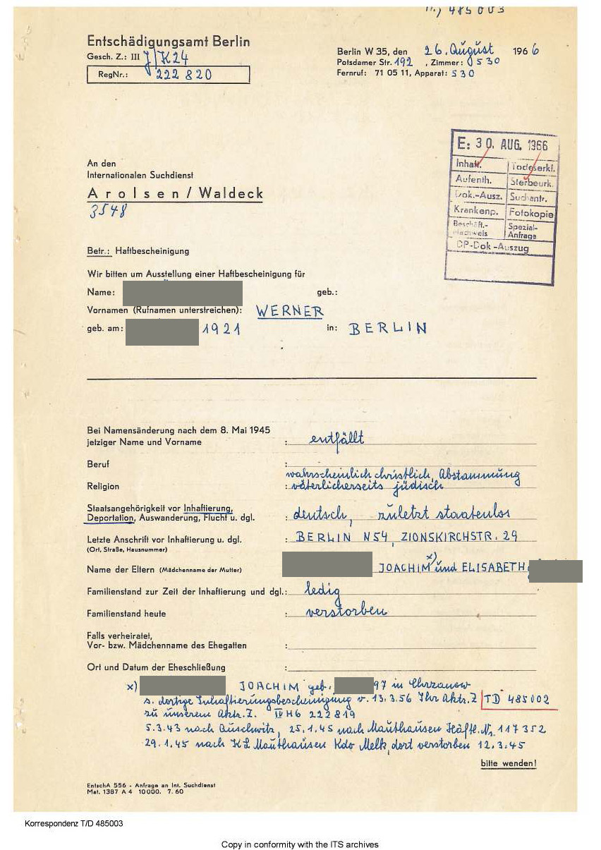 Brief des Entschädigungsamts Berlin Brief des Entschädigungsamts Berlin