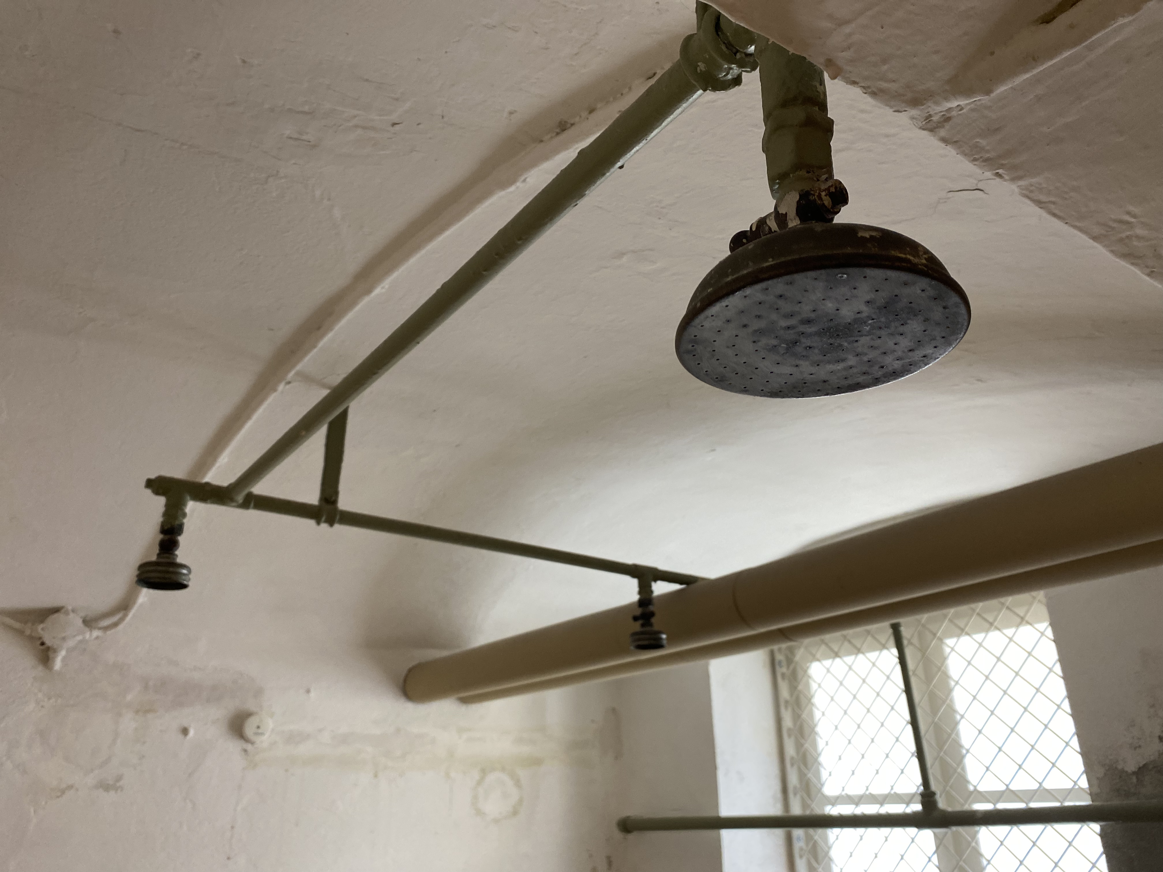 Die Gaskammer in Bernburg, in der viele Menschen ums Leben kamen. Schätzungsweise passten hier 60 bis 70 Patienten gleichzeitig hinein. Die Wände und der Boden wurden mit Fliesen ausgekleidet, was eine leichtere Reinigung ermöglichte.