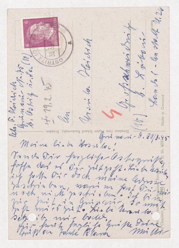 Postkarte von Frieda Heidrich an ihre Tochter Ursula