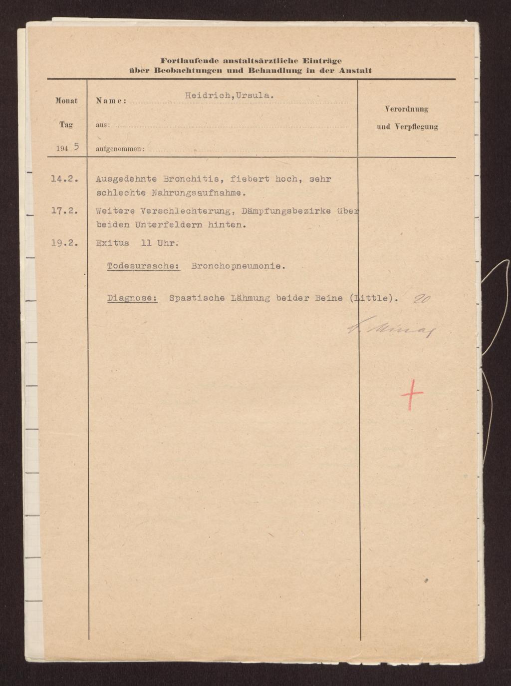 Eintragungen aus der Krankenakte mit der Unterschrift von Dr. Arthur Mittag