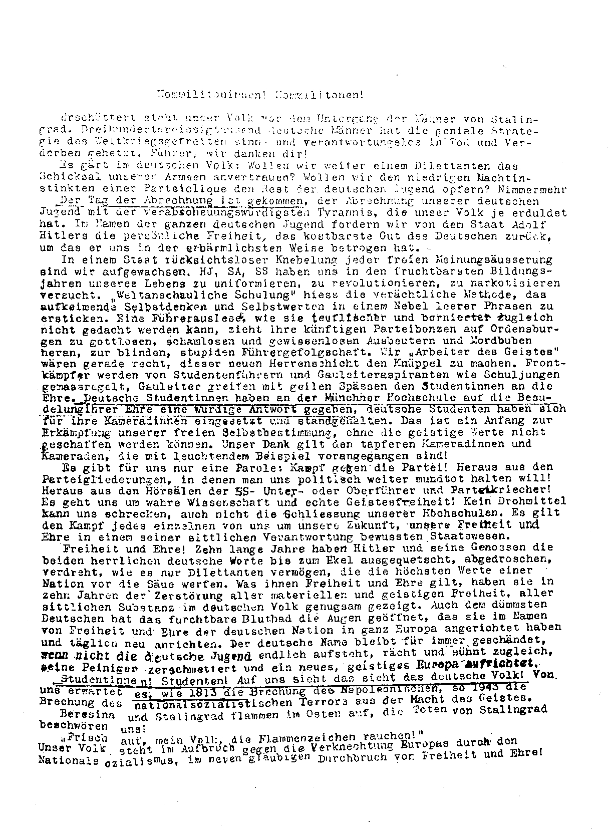 Das sechste Flugblatt der Weißen Rose Das sechste Flugblatt der Weißen Rose
