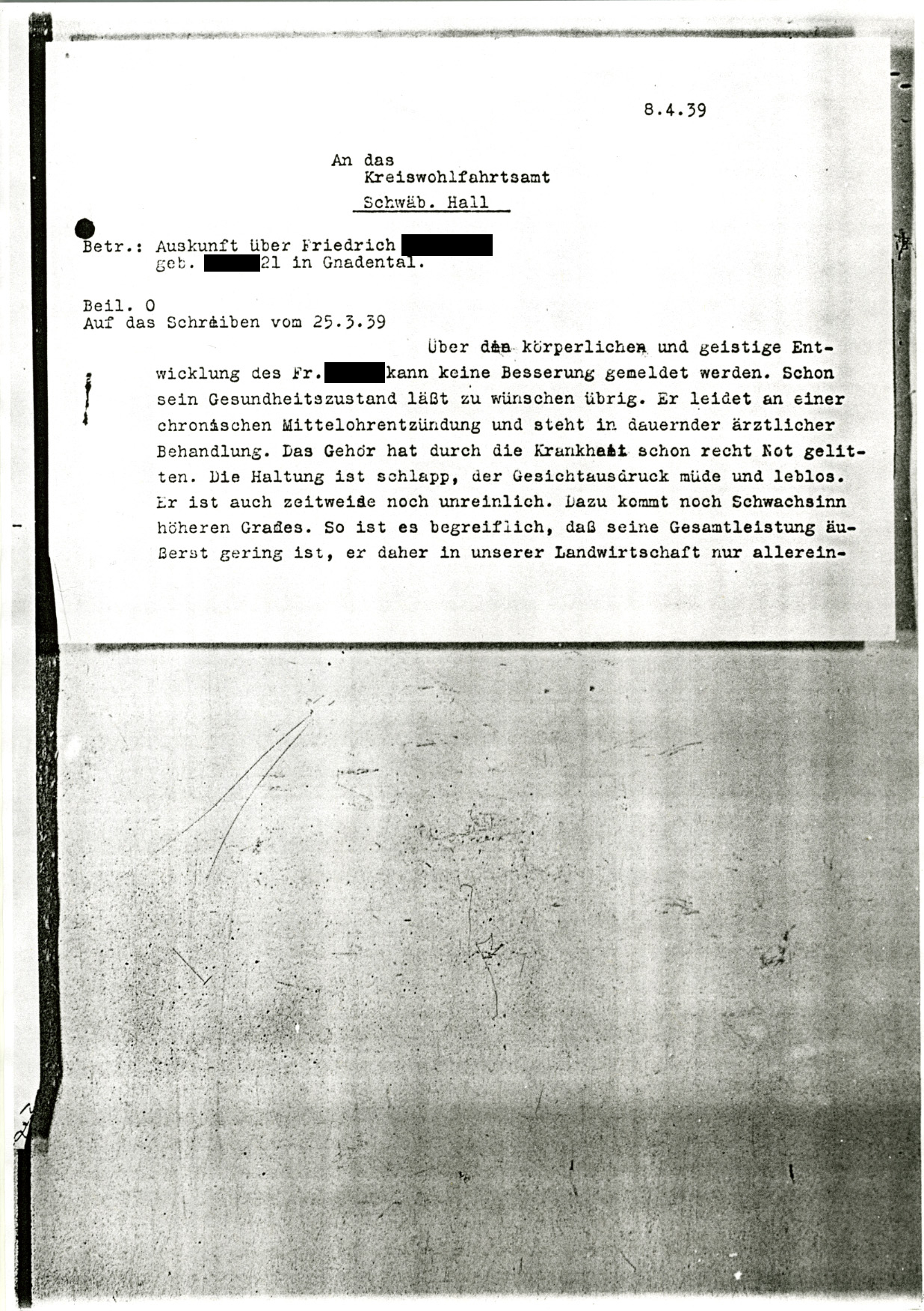 Brief des Mariaberger Anstaltsdirektors an das Kreiswohlfahrtsamt Brief des Mariaberger Anstaltsdirektors an das Kreiswohlfahrtsamt