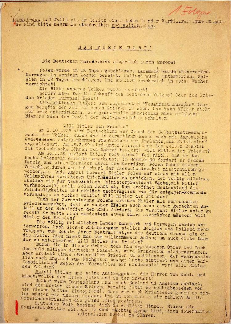 Flugschrift unter dem Titel »Das Freie Wort« Flugschrift unter dem Titel »Das Freie Wort«