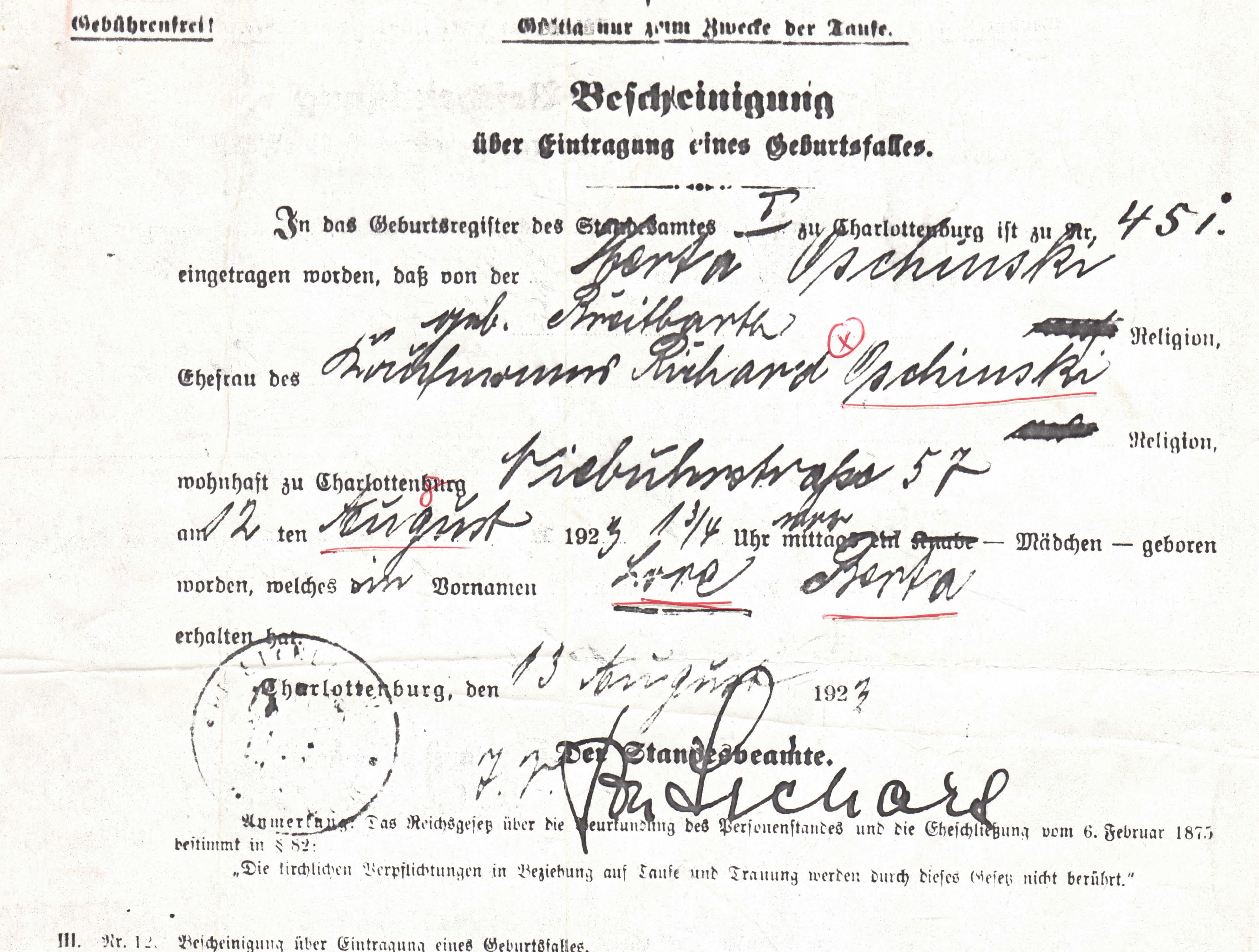 Lores Geburtsurkunde Lores Geburtsurkunde