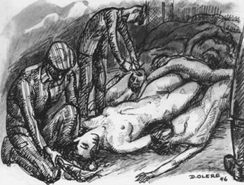 Haarescheren, Zeichnung von David Olère Haarescheren, Zeichnung von David Olère