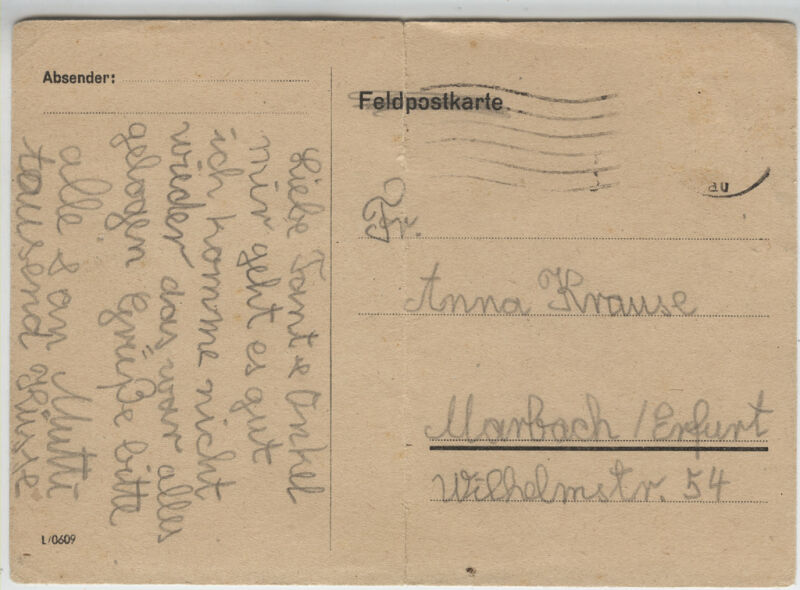 Postkarte, die Ingeburg aus dem Deportationszug warf