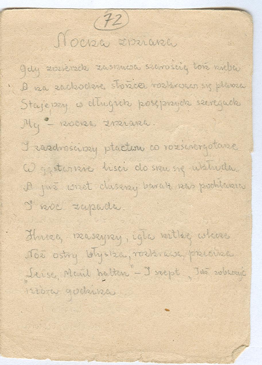 Seite mit dem polnischen Gedicht »Die Nachtschicht«, von Halina Golczowa