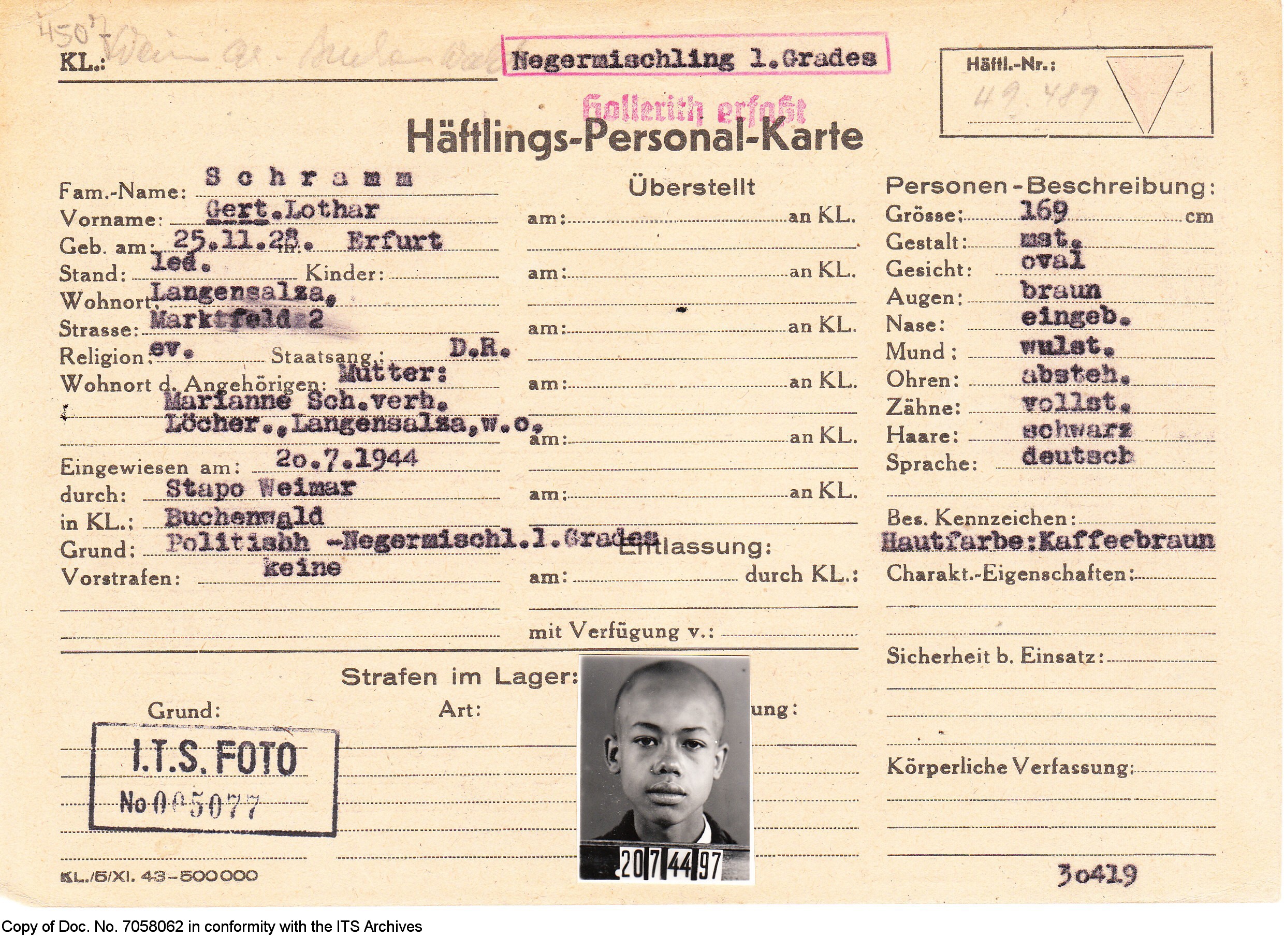 Personalkarte von Gert Personalkarte von Gert