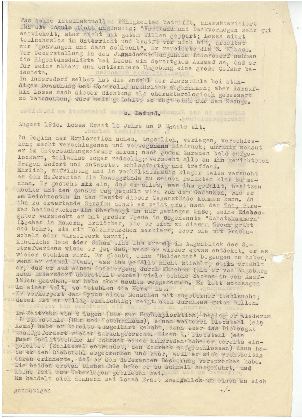 Psychiatrisches Gutachtens aus dem Jahr 1940 Psychiatrisches Gutachtens aus dem Jahr 1940