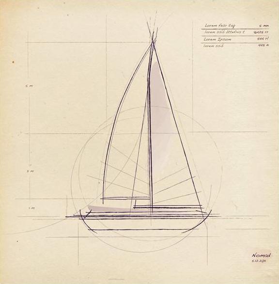 Technische Zeichnung eines Segelbootes, Symbolbild Kapitel 3