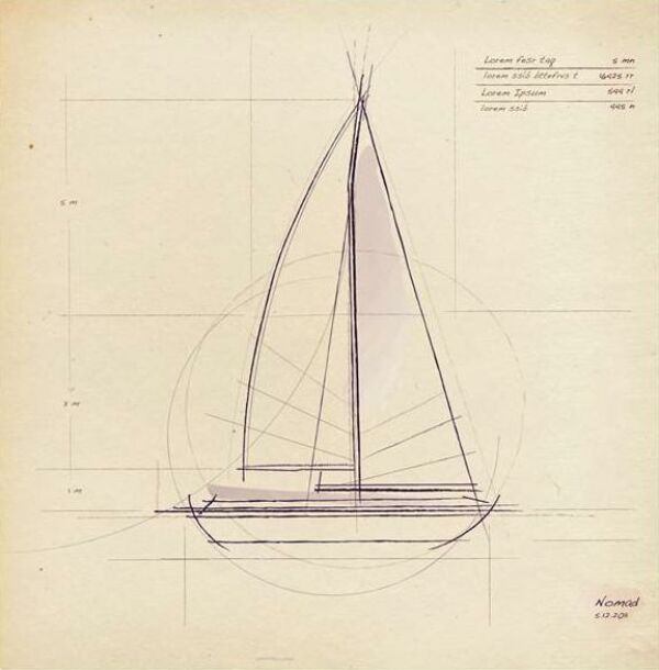 Technische Zeichnung eines Segelbootes, Symbolbild Kapitel 3