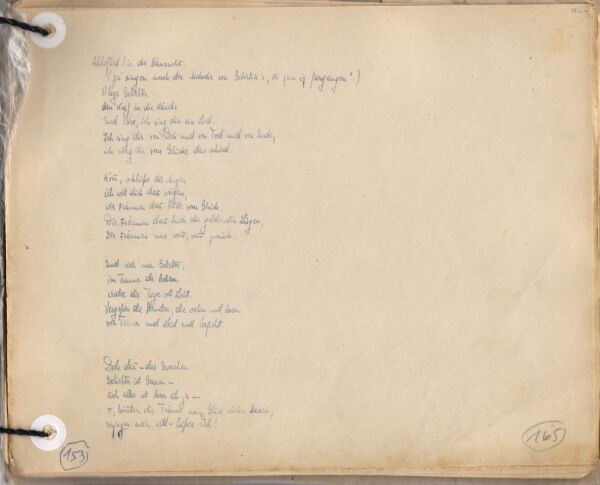 Seite aus dem Album »Blütenlese« von Selma Meerbaum-Eisinger, Gedicht »Schlaflied für die Sehnsucht«