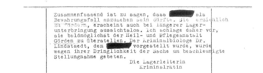 Abschrift des Briefs von Lotte Toberentz an das Reichskriminalpolizeiamt in Berlin