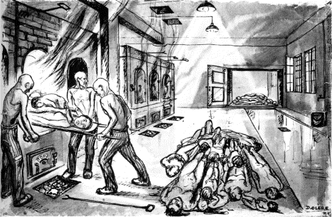 Die Verbrennungsöfen von Auschwitz, gezeichnet von dem Häfling David Olère