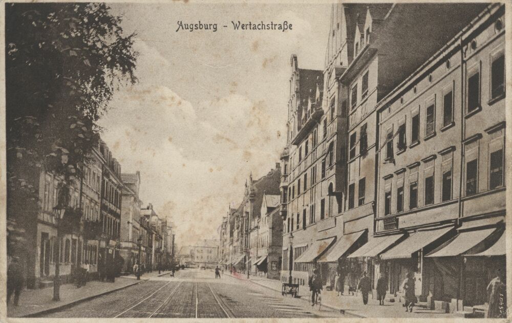 Postkarte der Wertachstraße in Augsburg