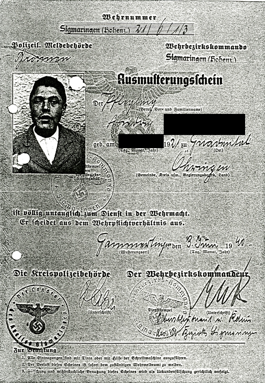 Friedrichs Ausmusterungsschein Friedrichs Ausmusterungsschein