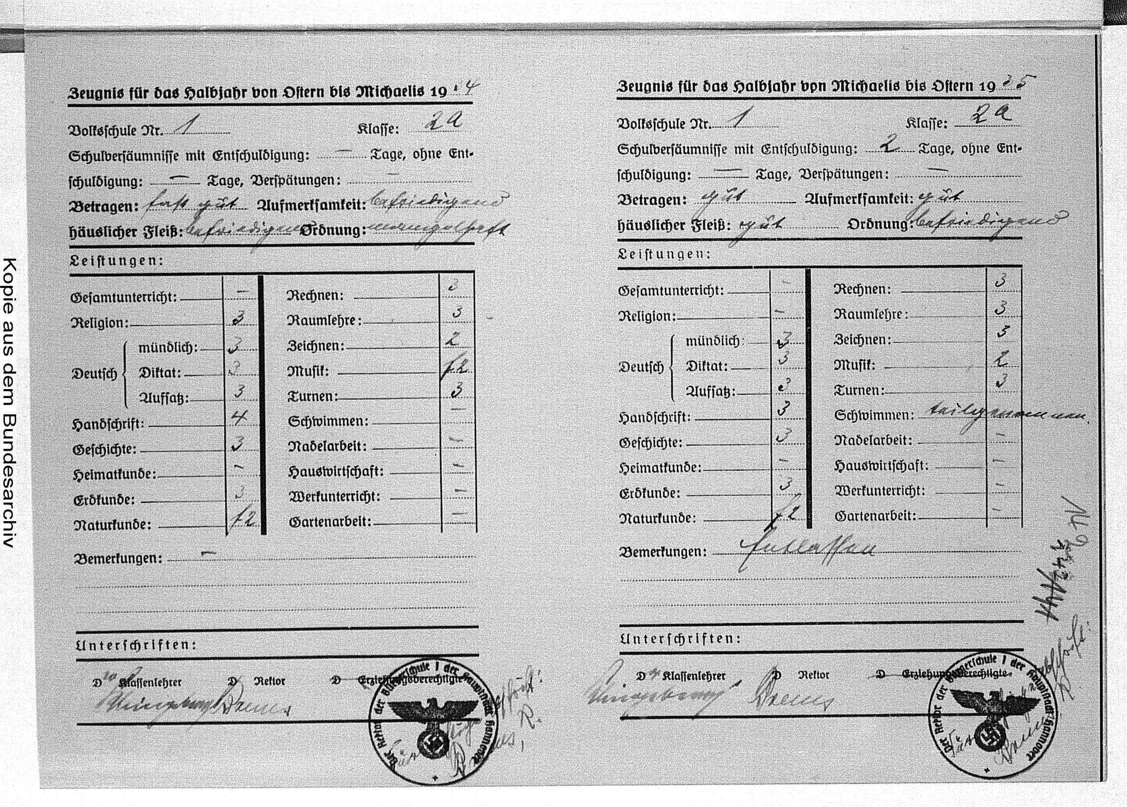 Schulzeugnis von Herschel Schulzeugnis von Herschel